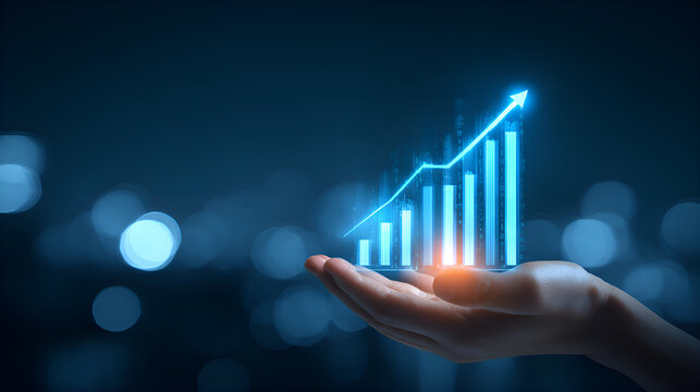 Businessman holding increasing graph showing business growth and success - Powered by Adobe