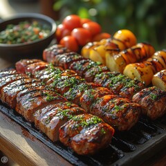 Grilled steak with vegetables