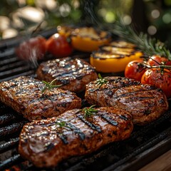 Grilled steak with vegetables