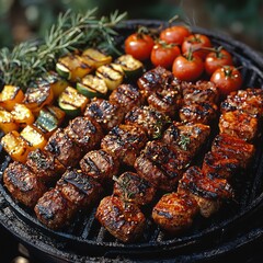 Grilled steak with vegetables