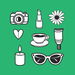 Pastel Feminine Icon Set – Soft Lifestyle Illustrations in Vector Format
