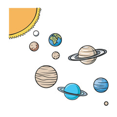 solar system vector illustration. Outline. Drawing. Color. Education. Simple design