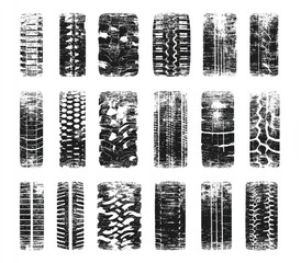 Tire Tracks Collection Off-road vehicle tire prints on white background for design
