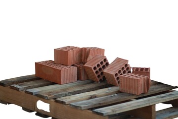 Red building bricks on white background