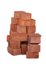 Red building bricks on white background