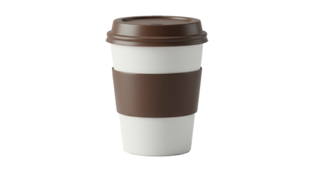White reusable coffee cup with brown sleeve for sustainable drinking concept of Transparent background png  