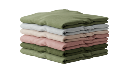 Stacked soft linen sheets in pastel colors on white background Concept of Transparent background png  