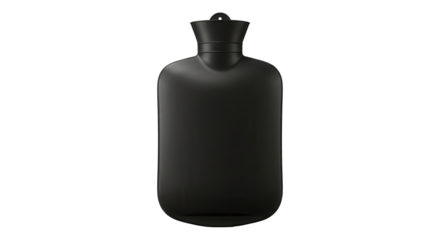 Black hot water bottle on a white background for relief and comfort  