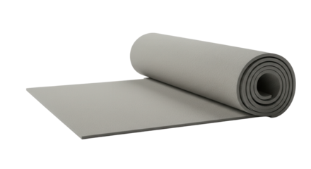 Grey rolled yoga mat on white background for transparent background png  