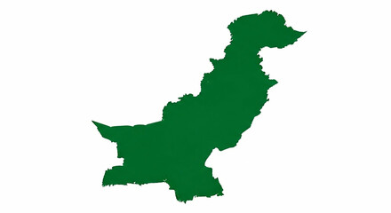 Solid green silhouette map of Pakistan, highlighting its geographical shape.