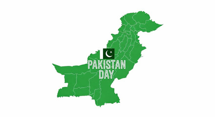 Fototapeta premium Green map of Pakistan highlighting Pakistan Day.