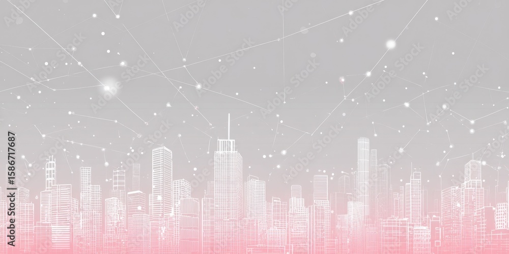 Poster abstract light gray background with digital network connection dots and lines abstract line art illu