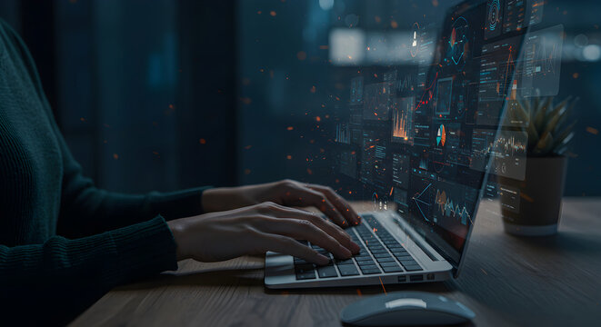 Data Analysis on Laptop at Night