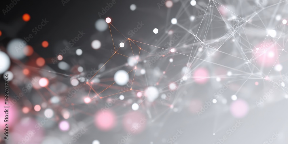 Aufkleber abstract technological background with connected dots and lines in light gray, white, and pink color