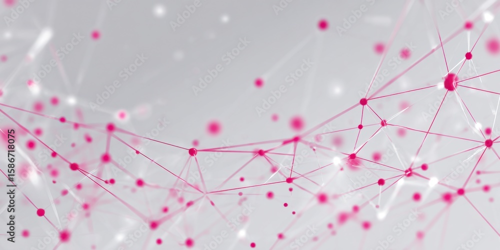 Aufkleber abstract technology background with connected dots and lines in light gray, white, and pink colors m