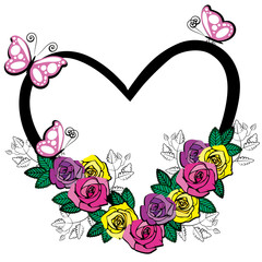 heart with roses and butterflies