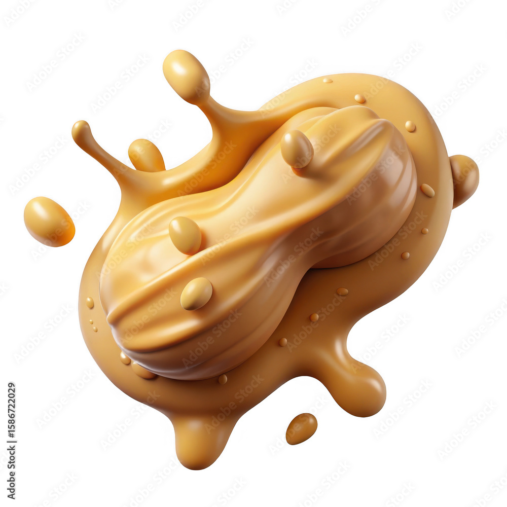 Poster 3d peanut butter splash with peanuts isolated on transparent background