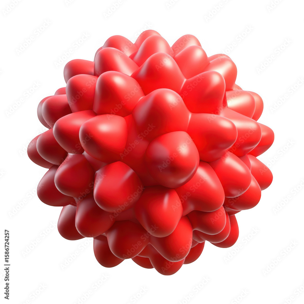 Poster 3d red spiky abstract sphere isolated on transparent background