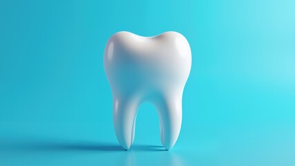 Realistic tooth close up isolated on blue background. Dentistry healthcare, hygiene design template
