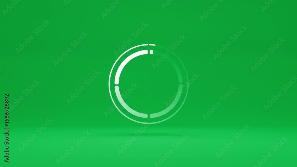 Poster a green background with a white segmented circle indicating loading or progress in the center front