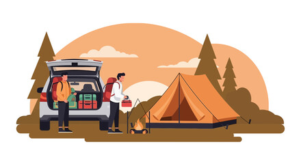 Adventure Awaits: Camping Trip With Friends In The Great Outdoors In Serene Nature