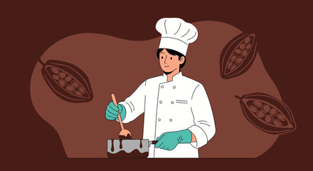 Chef Preparing Delicious Chocolate Dessert With Freshly Harvested Cocoa Beans