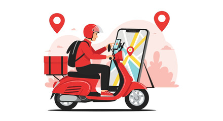Fast Delivery Service Concept With Scooter And Mobile Navigation Application