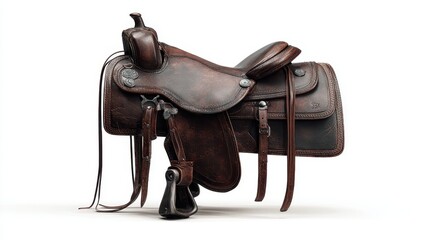 Aged brown leather western saddle