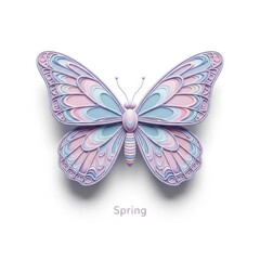 Pastel Plastic 3 D Butterfly with Intricate Wing Patterns on White Background pink
