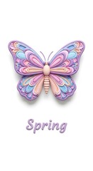 Pastel Plastic 3 D Butterfly with Spring Text pastel colors pink
