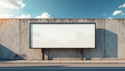 Obraz premium Empty billboard on concrete wall under blue sky with clouds 
