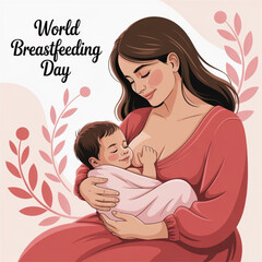 World Breastfeeding Day Design.Vector illustration A baby sucks mother`s milk. 
