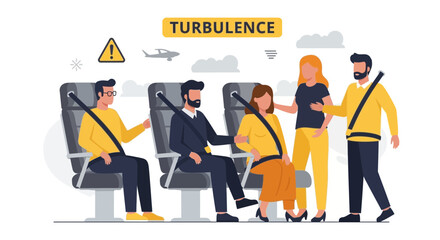 Naklejka premium Airplane Turbulence Passenger Safety Awareness During Unstable Flight Illustration