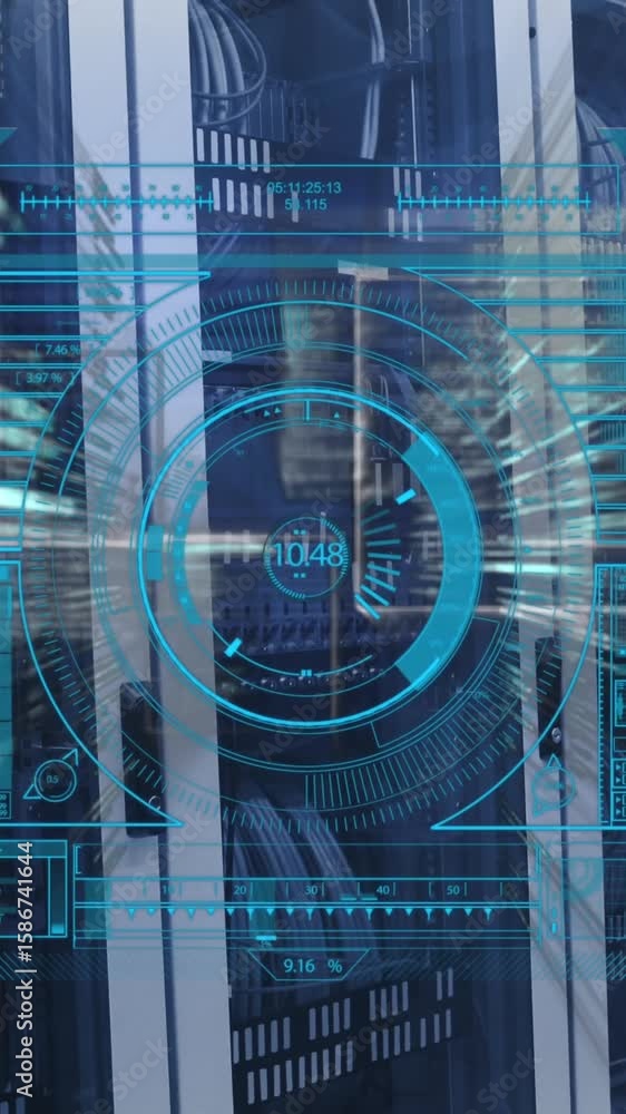 Poster animation of data processing over server room