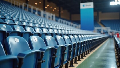 Obraz premium Empty blue stadium seats in a modern sports arena 