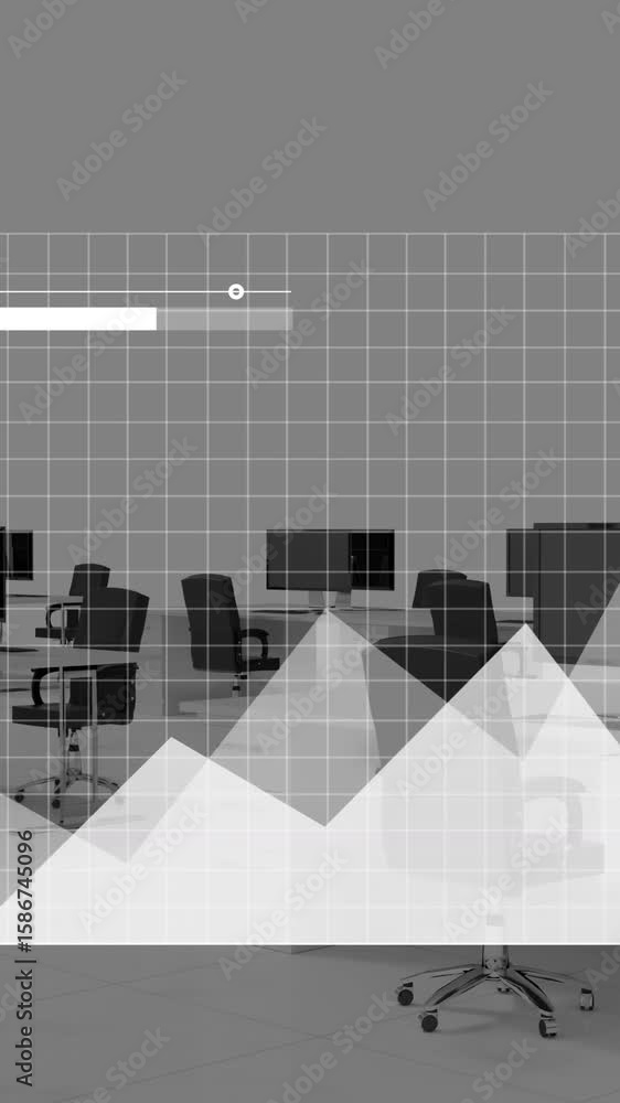 Poster animation of statistical data processing against empty office