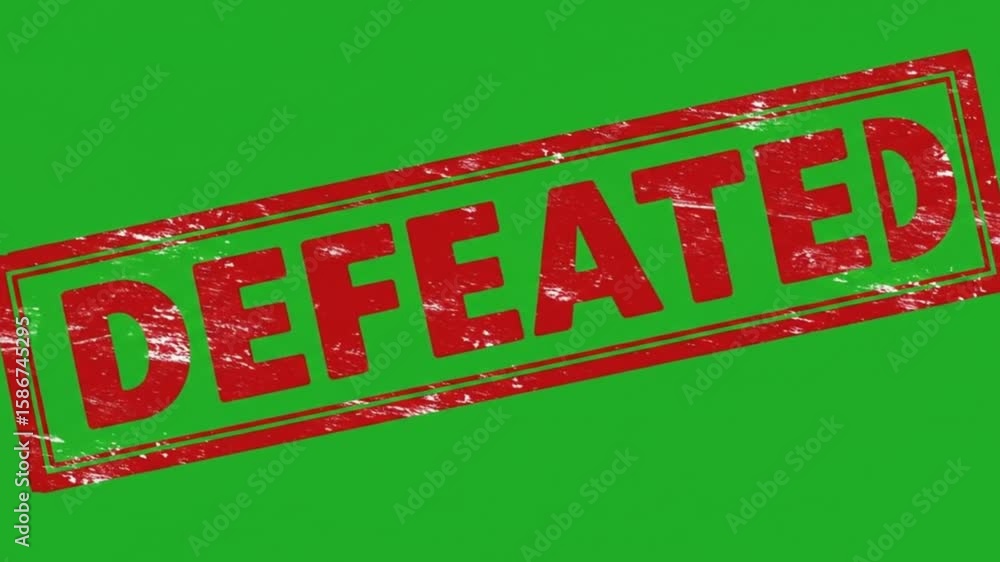 Poster a rectangular red defeated stamp with a worn texture on a green background in a studio shot view