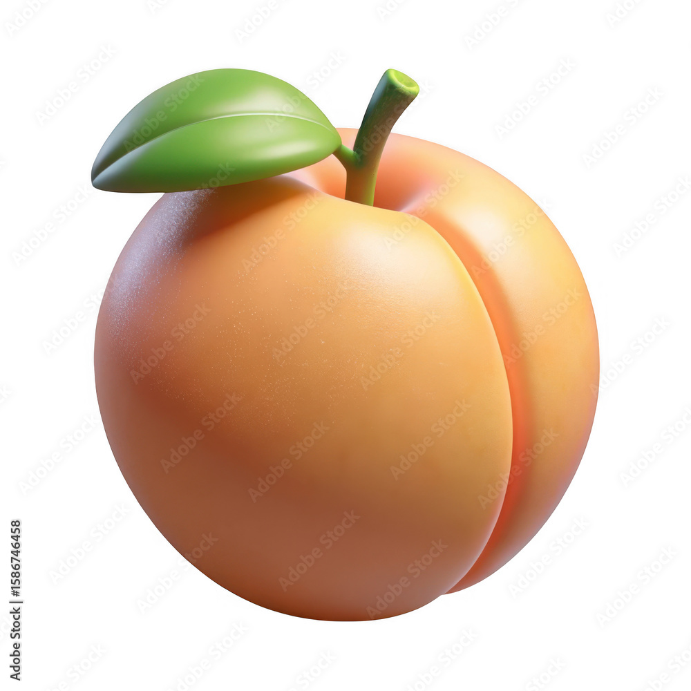 Poster 3d realistic peach with leaf isolated on transparent background