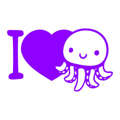 I Love Octopus Happy Friendly Cute Smile Heart Symbol