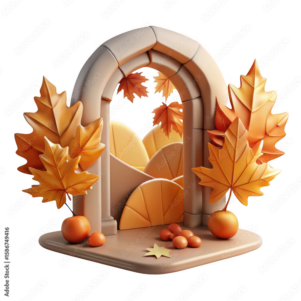 Aufkleber 3d autumn archway with maple leaves and orbs isolated on transparent background