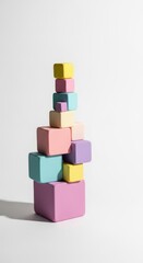Obraz premium Stack of pastel colored plastic cubes on a white background plastic 3d abstract