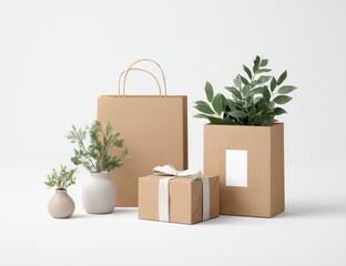 Brown paper bags, gift, plants, neutral