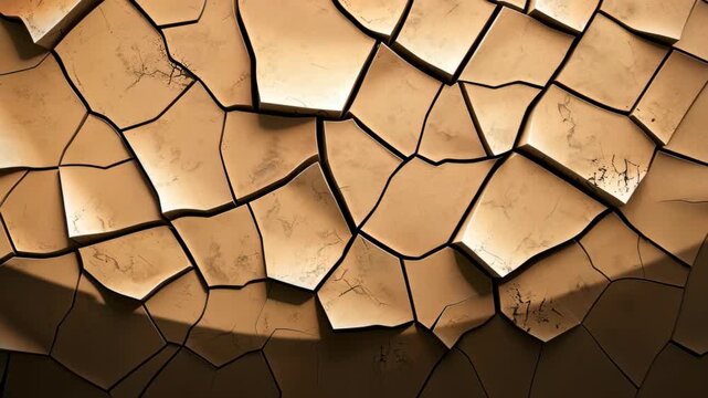 Cracked Earth's Story: A close-up, high-angle perspective on the cracked earth, evoking the harshness of drought with a focus on textured surfaces.
