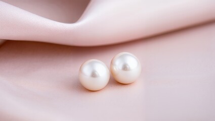 Two Pearl Earrings on Pink Fabric