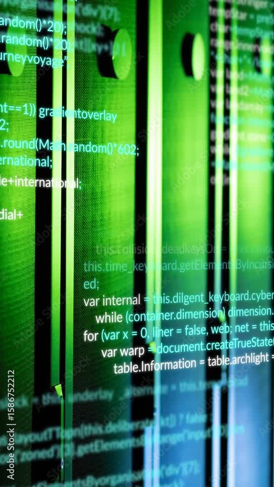 Poster animation of data processing against empty computer server room