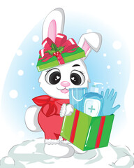 Baby shower cute bunny and gift box greeting card