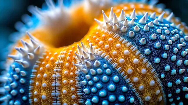 Unique Starfish Textures: Captivating close-up of a vibrant starfish, showcasing its intricate surface patterns and textures with rich detail and color, a true wonder of the ocean's depths.