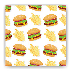 Hamburger Food Emoji Pattern. Traditional Burger with a Beef Patty Seamless Background Symbols