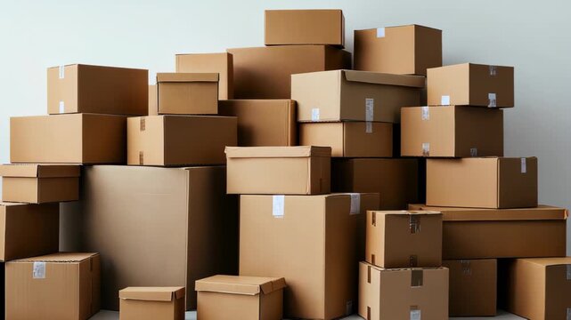 Box Bonanza: A curated composition of an assortment of cardboard boxes, piled high to represent moving, storage, or logistical operations. the potential of this image is vast