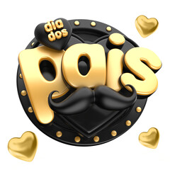 DIA DOS PAIS SELO 3D DOURADO COM BIGODE TEXTO 3D